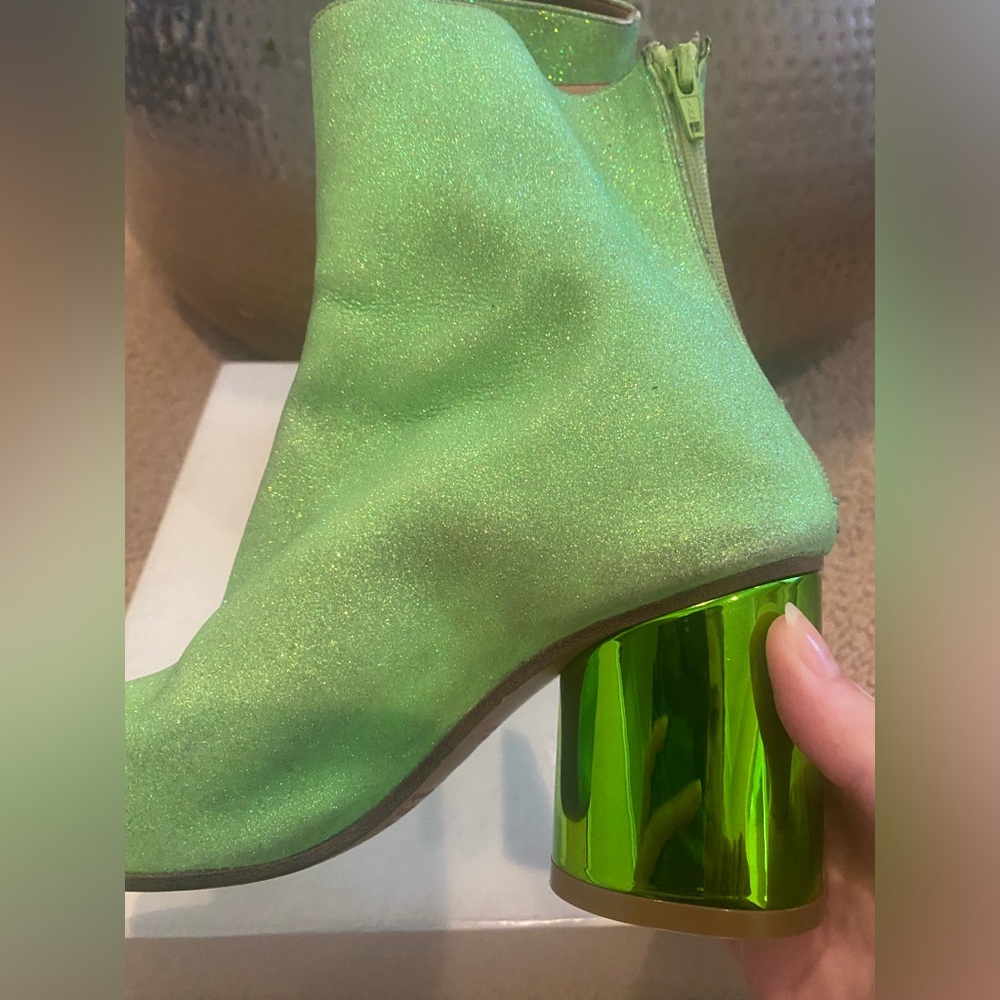 Vintage Maison Margiela Acid Green Glitter Boots w/ Tie - Picture 6 of 12